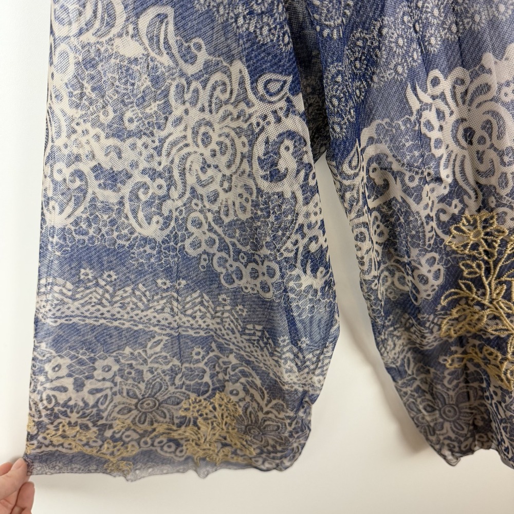 NWT Johnny Was Biya Mazzy Peasant Blouse Size 3X Francis Blue Mesh Embroidered - Picture 3 of 14